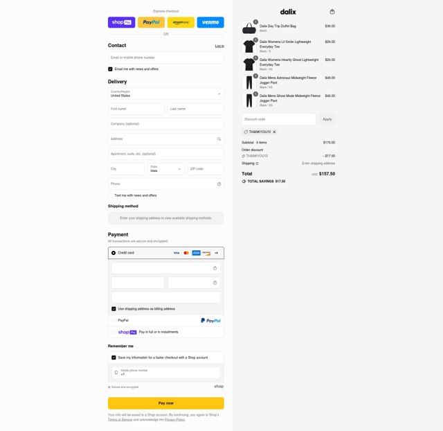 Dalix checkout page showing Dalix discount code box | Screenshot taken by SimplyCodes community member on Aug 11, 2025