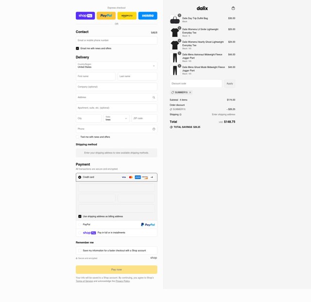 Dalix checkout page showing Dalix discount code box | Screenshot taken by SimplyCodes community member on Aug 11, 2025