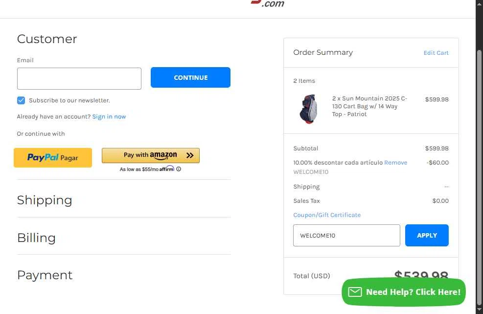 DallasGolf.com checkout page showing DallasGolf.com coupon code box | Screenshot taken by SimplyCodes community member on Nov 28, 2025