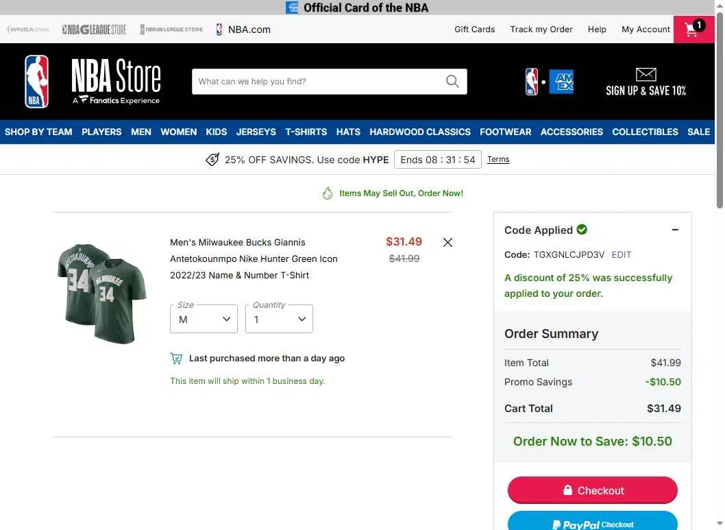 Dallas Mavericks checkout page showing Dallas Mavericks promo code box | Screenshot taken by SimplyCodes community member on Jan 16, 2026
