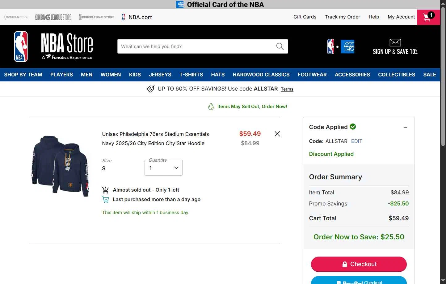 Dallas Mavericks checkout page showing Dallas Mavericks promo code box | Screenshot taken by SimplyCodes community member on Feb 13, 2026