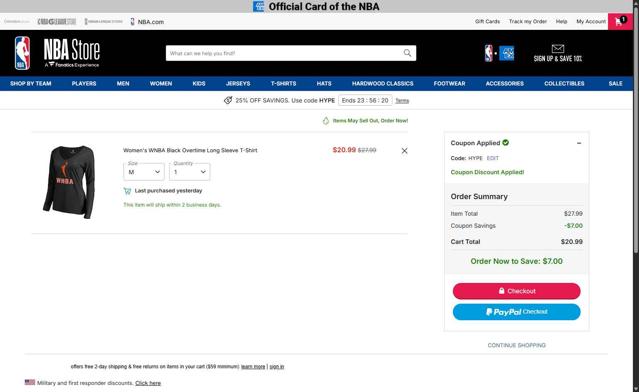 Dallas Mavericks checkout page showing Dallas Mavericks promo code box | Screenshot taken by SimplyCodes community member on Sep 5, 2025
