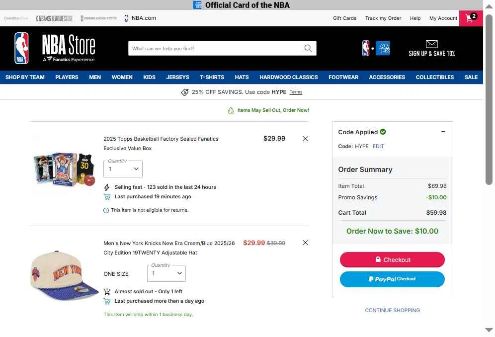 Dallas Mavericks checkout page showing Dallas Mavericks promo code box | Screenshot taken by SimplyCodes community member on Jan 15, 2026