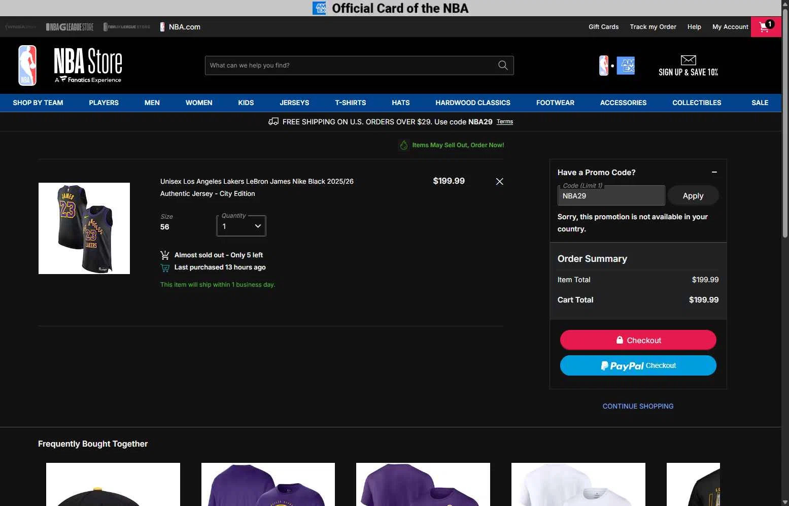 Dallas Mavericks checkout page showing Dallas Mavericks promo code box | Screenshot taken by SimplyCodes community member on Feb 11, 2026