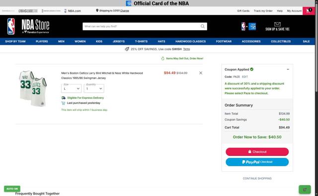 Dallas Mavericks checkout page showing Dallas Mavericks promo code box | Screenshot taken by SimplyCodes community member on Sep 12, 2025