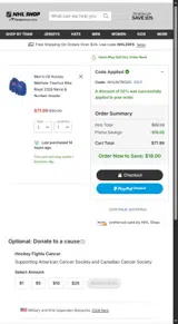 Dallas Stars Shop coupon verification screenshot