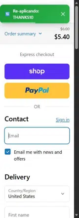THANKS10 coupon verification screenshot
