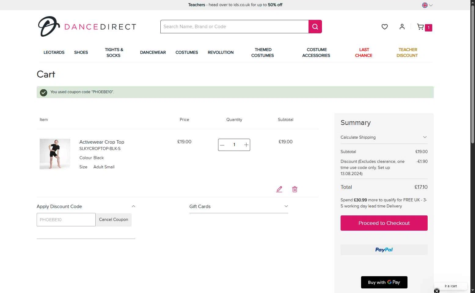 Dance Direct checkout page showing Dance Direct discount code box | Screenshot taken by SimplyCodes community member on Sep 24, 2025