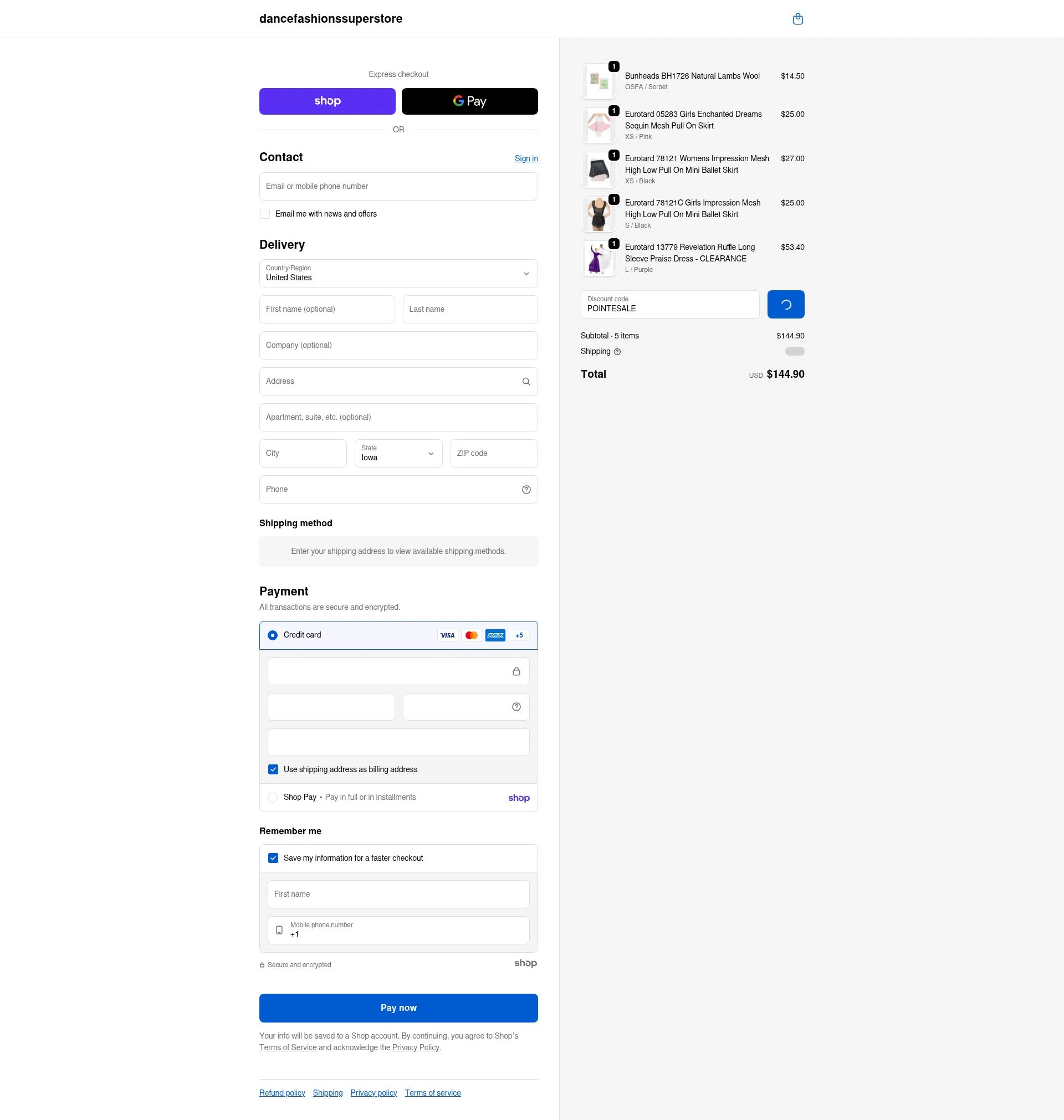 Dance Fashions Superstore checkout page showing Dance Fashions Superstore coupon code box | Screenshot taken by SimplyCodes community member on Jan 26, 2026