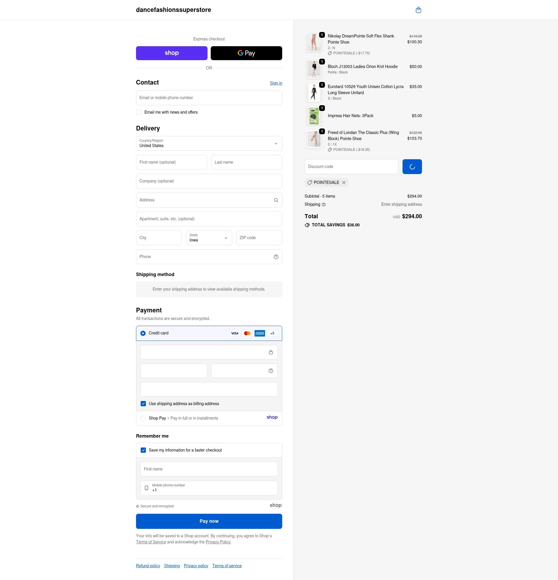 Dance Fashions Superstore checkout page showing Dance Fashions Superstore coupon code box | Screenshot taken by SimplyCodes community member on Jan 11, 2026