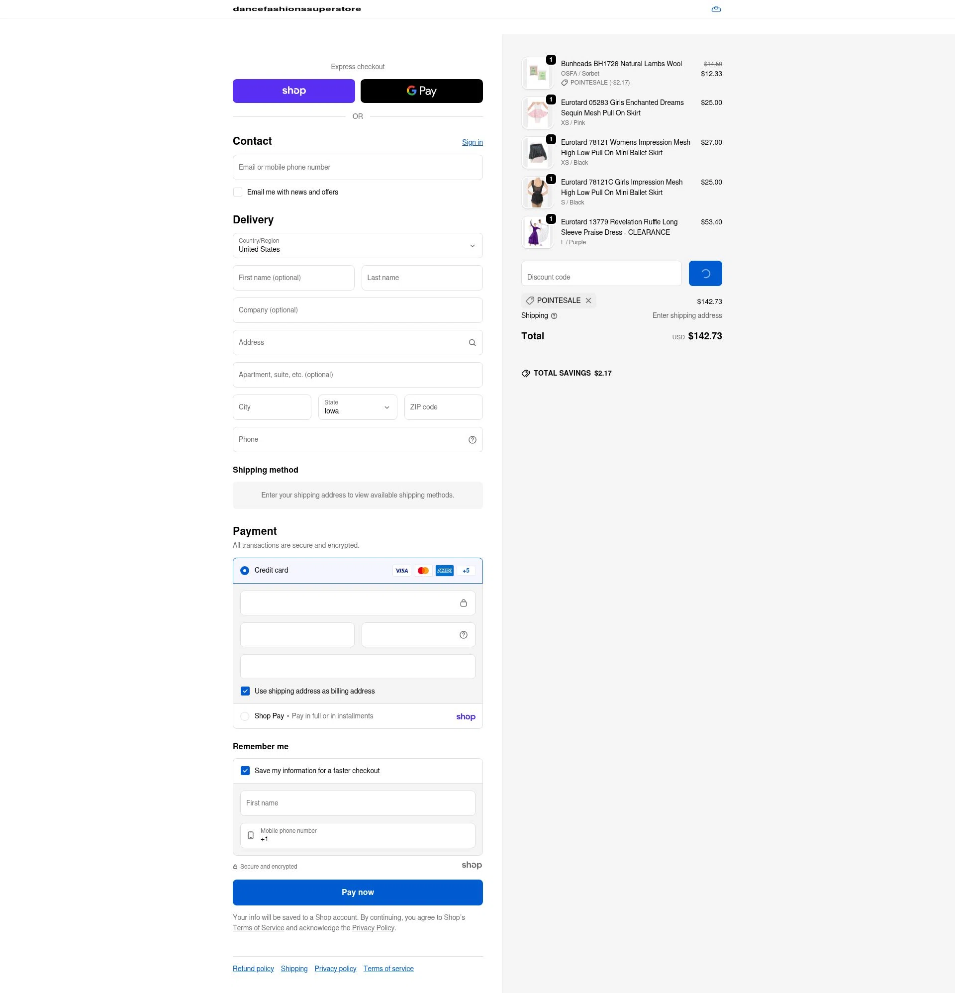 Dance Fashions Superstore checkout page showing Dance Fashions Superstore coupon code box | Screenshot taken by SimplyCodes community member on Jan 21, 2026