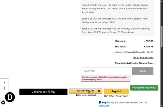 Dandy Fellow checkout page showing Dandy Fellow discount code box | Screenshot taken by SimplyCodes community member on Aug 10, 2025