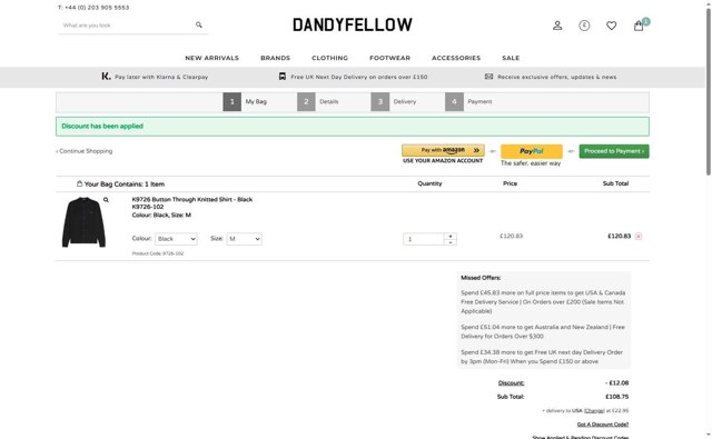 Dandy Fellow checkout page showing Dandy Fellow discount code box | Screenshot taken by SimplyCodes community member on Aug 13, 2025