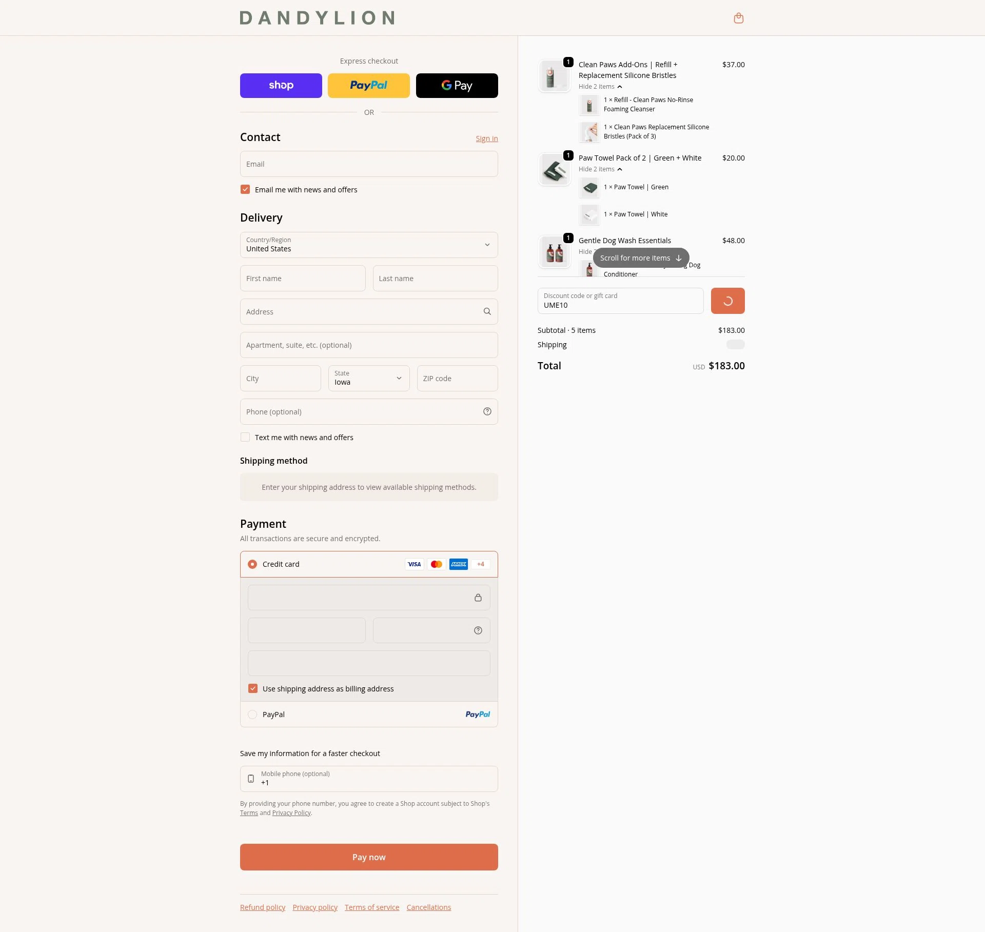 Dandylion checkout page showing Dandylion promo code box | Screenshot taken by SimplyCodes community member on Feb 4, 2026