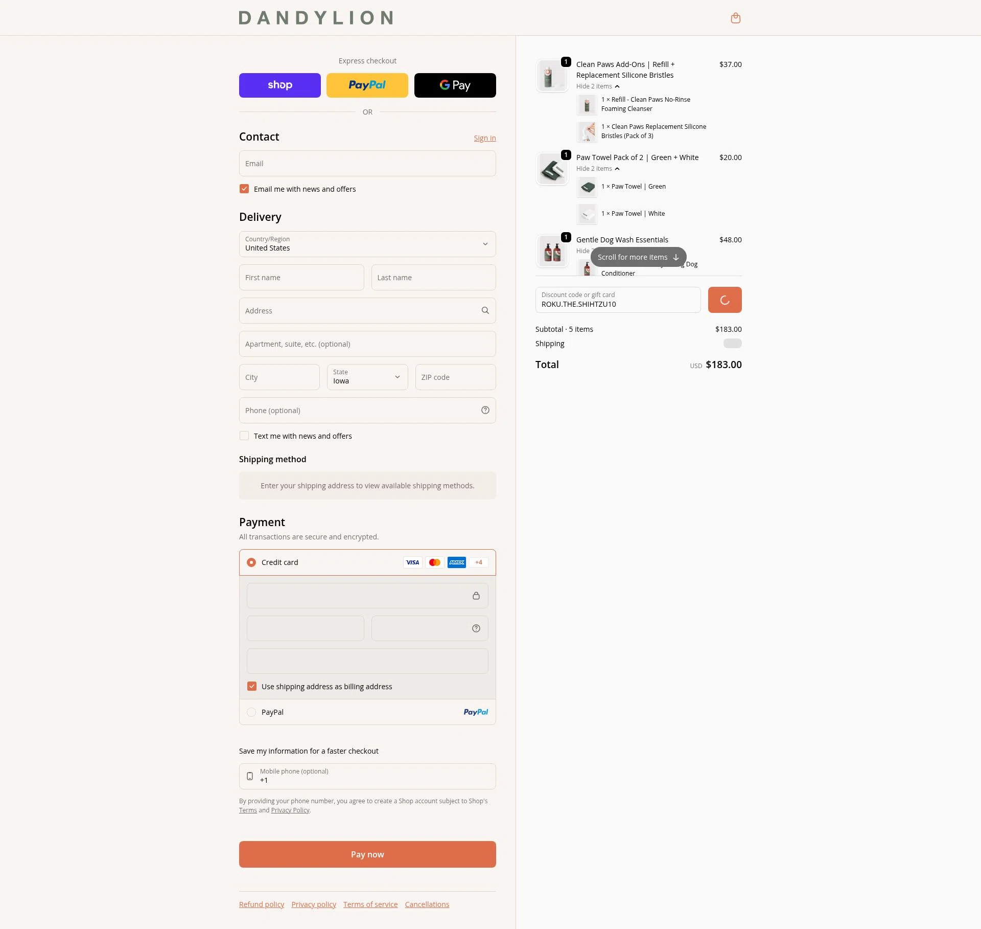 Dandylion checkout page showing Dandylion promo code box | Screenshot taken by SimplyCodes community member on Feb 4, 2026