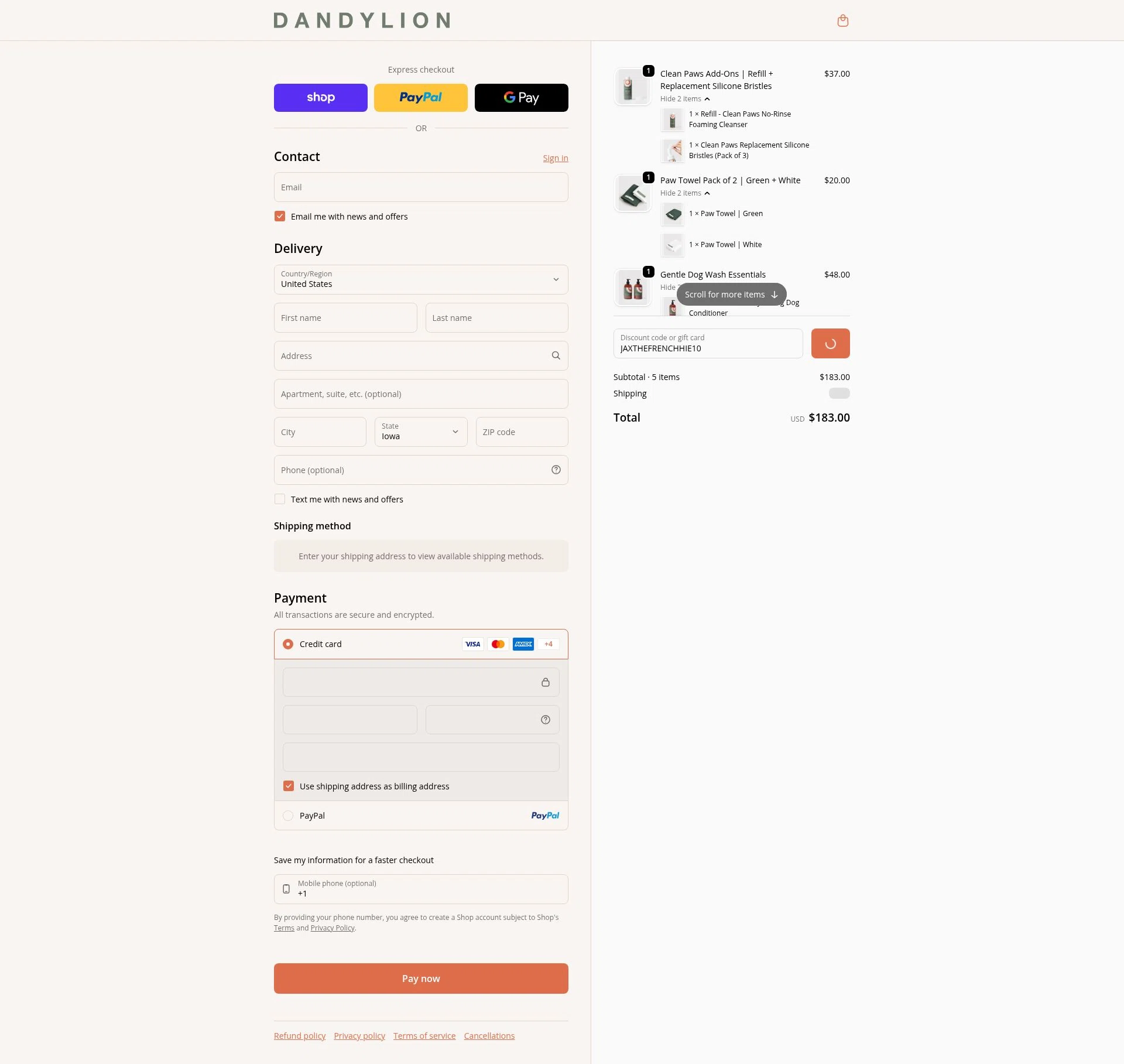 Dandylion checkout page showing Dandylion promo code box | Screenshot taken by SimplyCodes community member on Feb 4, 2026