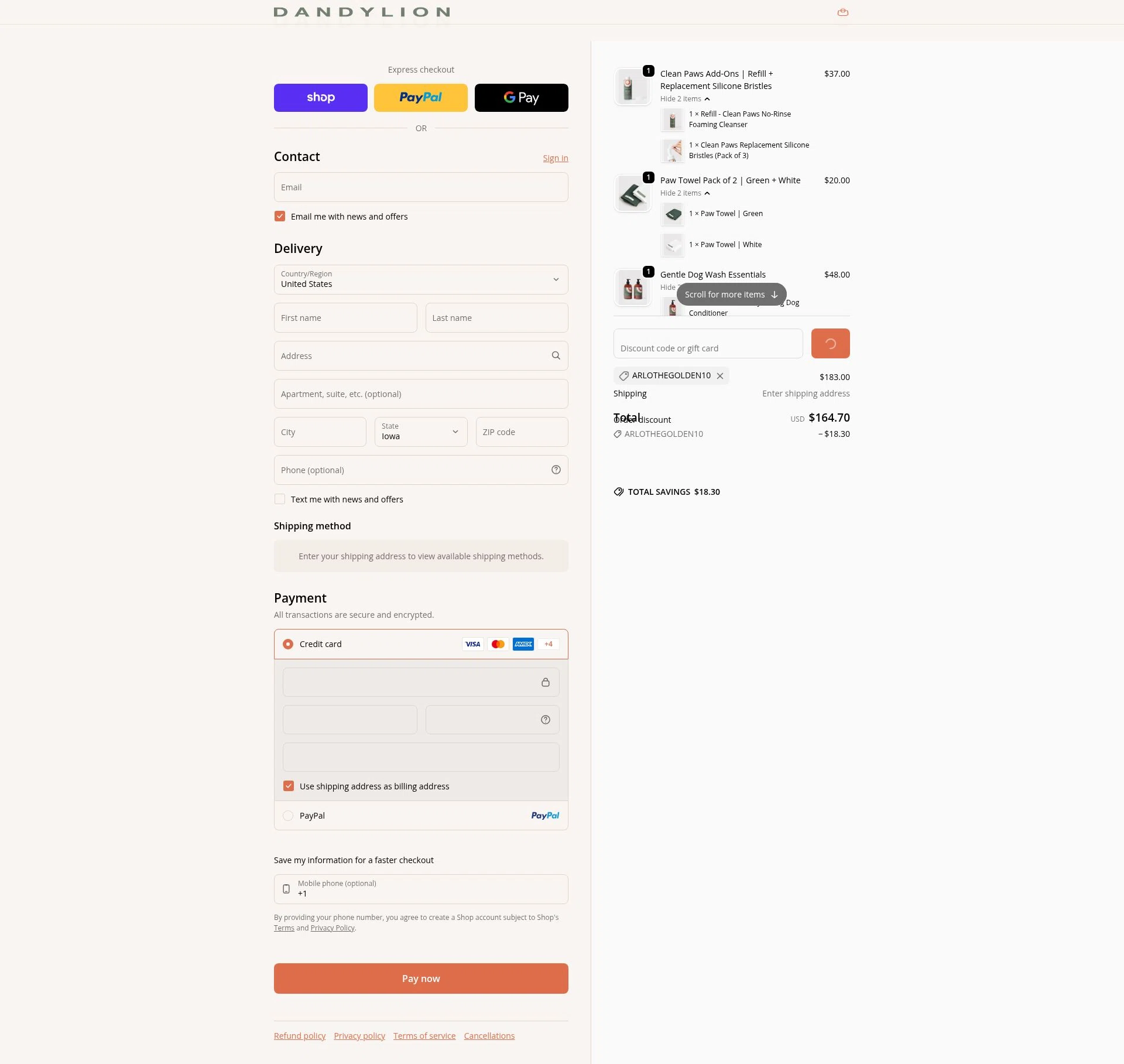 Dandylion checkout page showing Dandylion promo code box | Screenshot taken by SimplyCodes community member on Feb 4, 2026