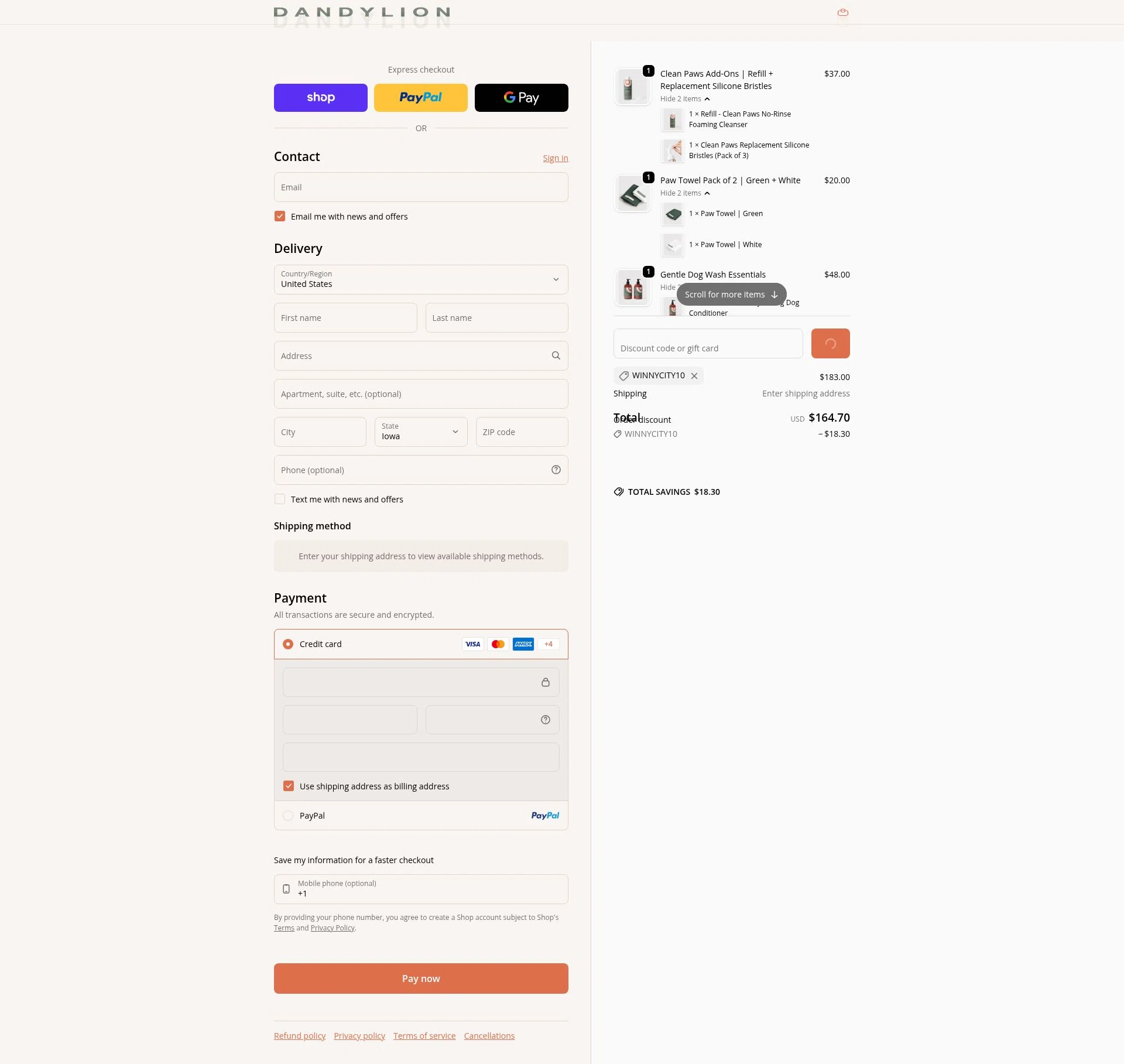 Dandylion checkout page showing Dandylion promo code box | Screenshot taken by SimplyCodes community member on Feb 4, 2026