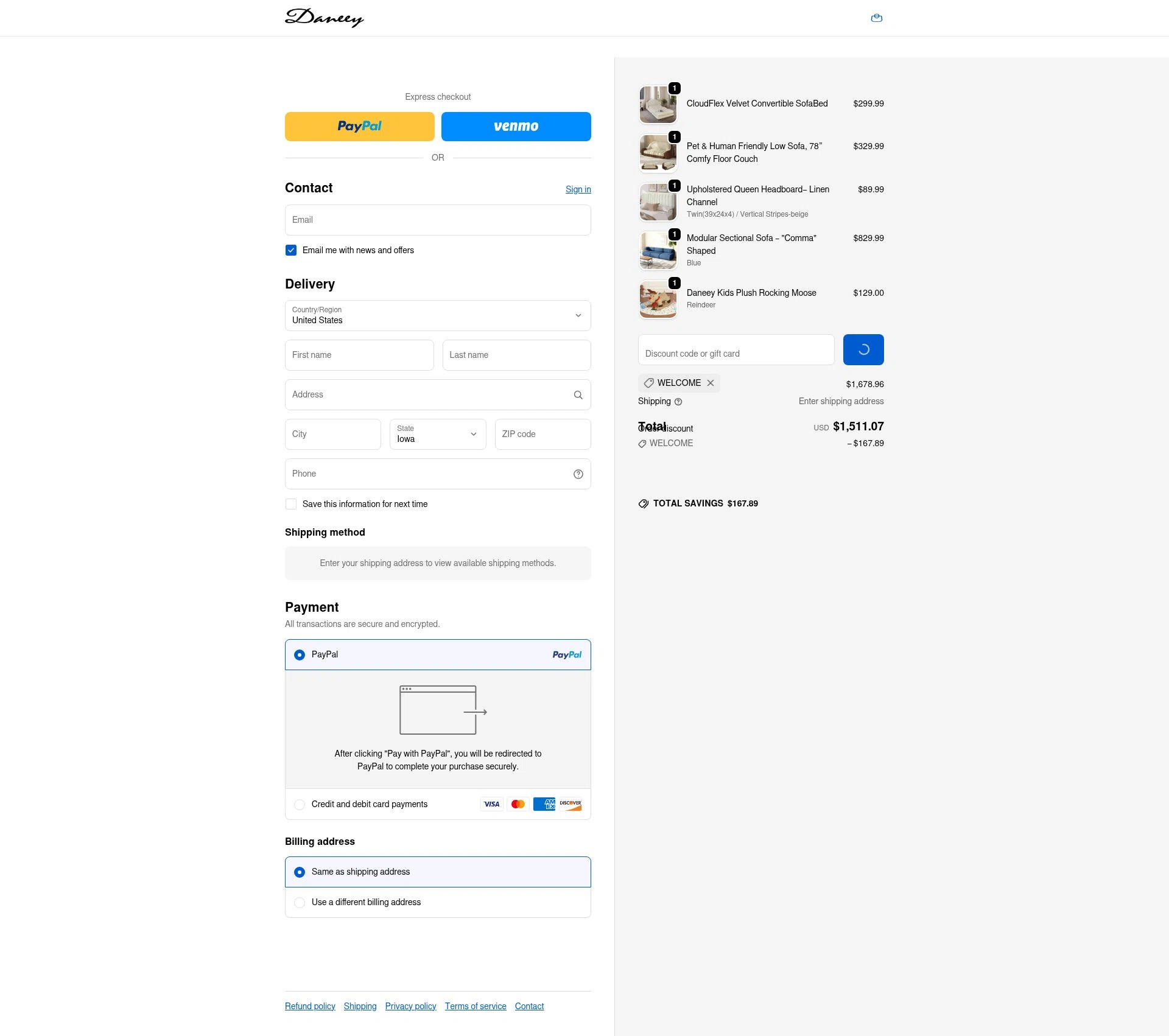 Daneey checkout page showing Daneey promo code box | Screenshot taken by SimplyCodes community member on Jan 7, 2026