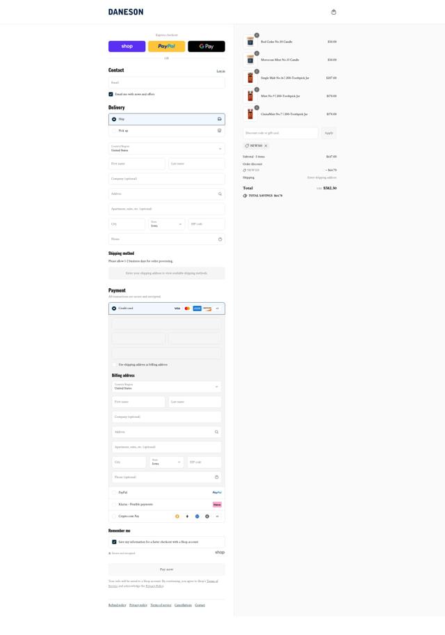 Daneson checkout page showing Daneson discount code box | Screenshot taken by SimplyCodes community member on Sep 2, 2025