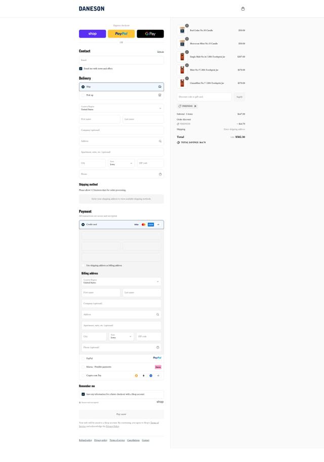 Daneson checkout page showing Daneson discount code box | Screenshot taken by SimplyCodes community member on Sep 14, 2025