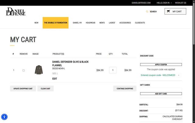 Daniel Defense checkout page showing Daniel Defense discount code box | Screenshot taken by SimplyCodes community member on Jun 21, 2025