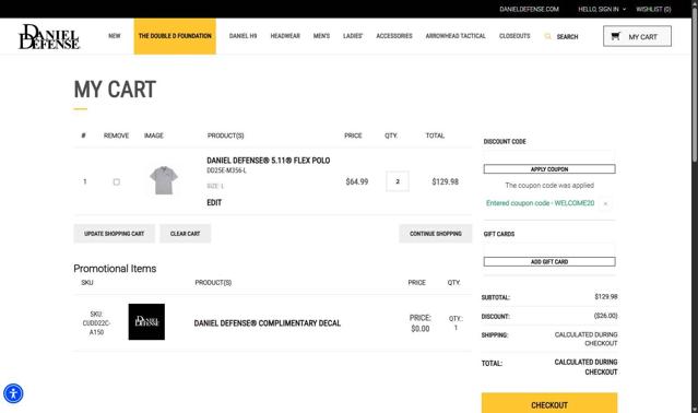 Daniel Defense checkout page showing Daniel Defense discount code box | Screenshot taken by SimplyCodes community member on Aug 29, 2025