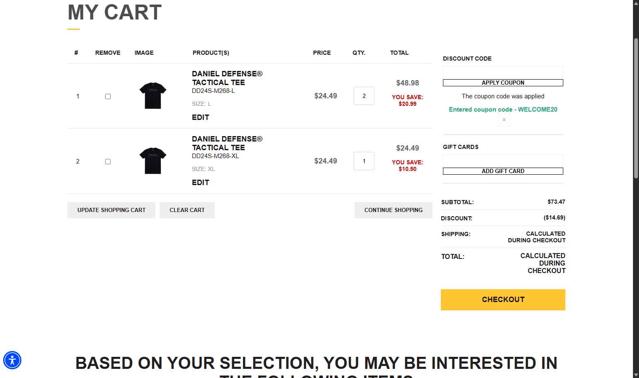 Daniel Defense checkout page showing Daniel Defense discount code box | Screenshot taken by SimplyCodes community member on Jul 26, 2025