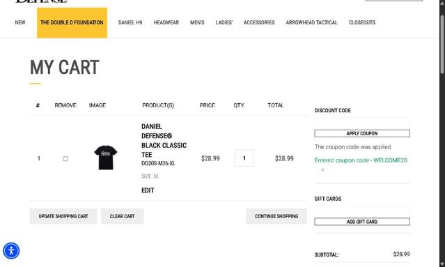 Daniel Defense checkout page showing Daniel Defense discount code box | Screenshot taken by SimplyCodes community member on Sep 13, 2025
