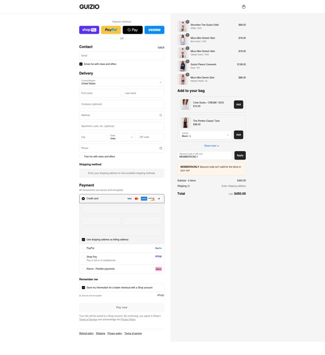 Danielle Guizio checkout page showing Danielle Guizio discount code box | Screenshot taken by SimplyCodes community member on Aug 24, 2025