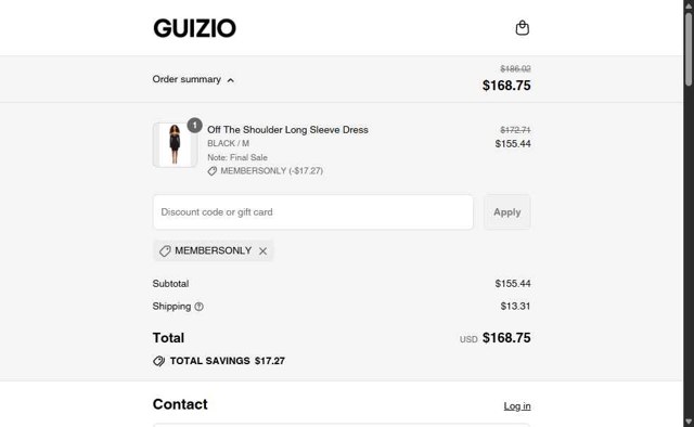 Danielle Guizio checkout page showing Danielle Guizio discount code box | Screenshot taken by SimplyCodes community member on Aug 25, 2025