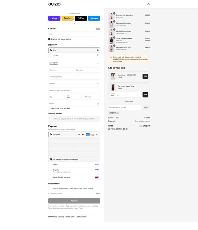 Danielle Guizio checkout page showing Danielle Guizio discount code box | Screenshot taken by SimplyCodes community member on Sep 2, 2025