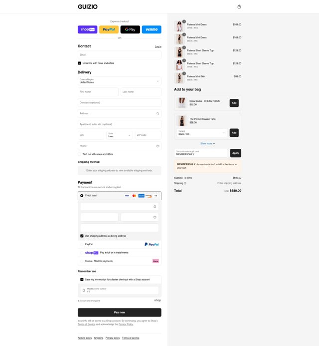 Danielle Guizio checkout page showing Danielle Guizio discount code box | Screenshot taken by SimplyCodes community member on Aug 11, 2025