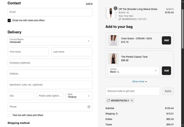 Danielle Guizio checkout page showing Danielle Guizio discount code box | Screenshot taken by SimplyCodes community member on Aug 4, 2025