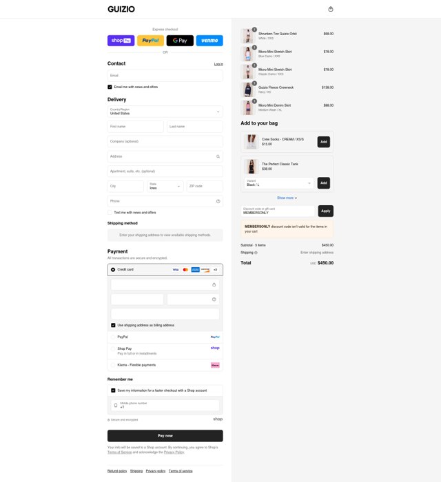 Danielle Guizio checkout page showing Danielle Guizio discount code box | Screenshot taken by SimplyCodes community member on Aug 21, 2025