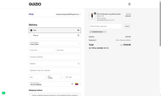 Danielle Guizio checkout page showing Danielle Guizio discount code box | Screenshot taken by SimplyCodes community member on Sep 2, 2025