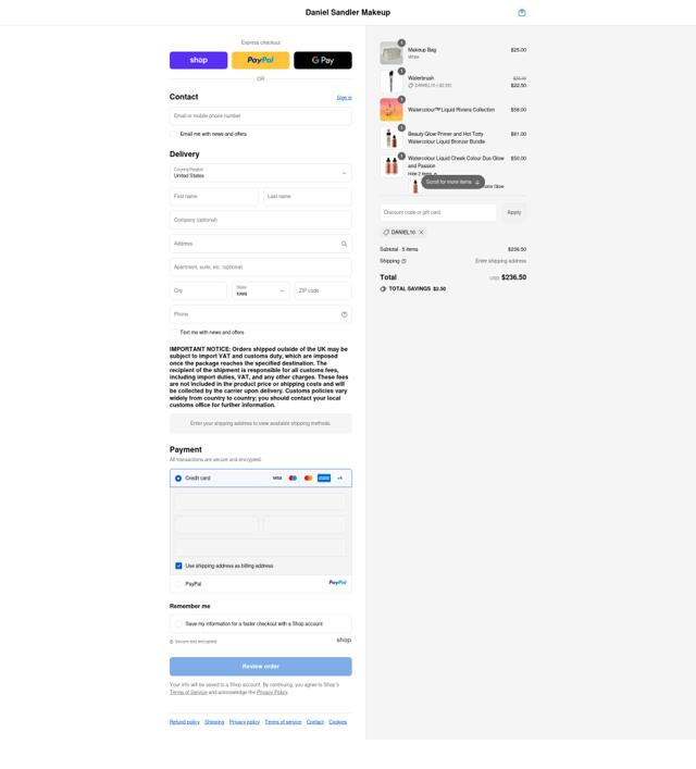 Daniel Sandler checkout page showing Daniel Sandler discount code box | Screenshot taken by SimplyCodes community member on Sep 8, 2025