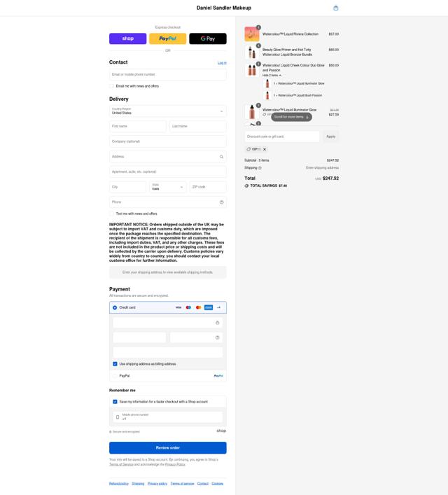 Daniel Sandler checkout page showing Daniel Sandler discount code box | Screenshot taken by SimplyCodes community member on Sep 4, 2025