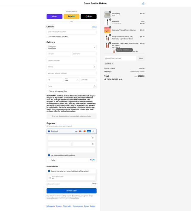 Daniel Sandler checkout page showing Daniel Sandler discount code box | Screenshot taken by SimplyCodes community member on Sep 8, 2025