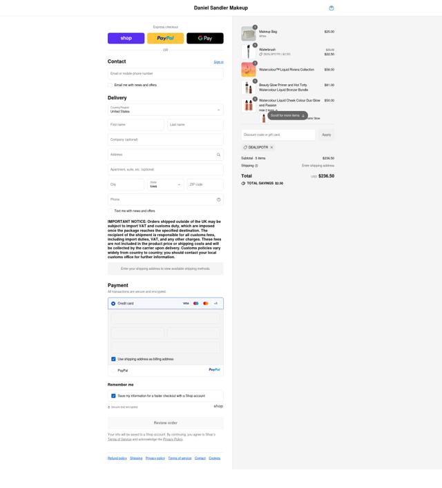 Daniel Sandler checkout page showing Daniel Sandler discount code box | Screenshot taken by SimplyCodes community member on Sep 12, 2025