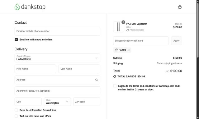 DankStop checkout page showing DankStop promo code box | Screenshot taken by SimplyCodes community member on Sep 2, 2025