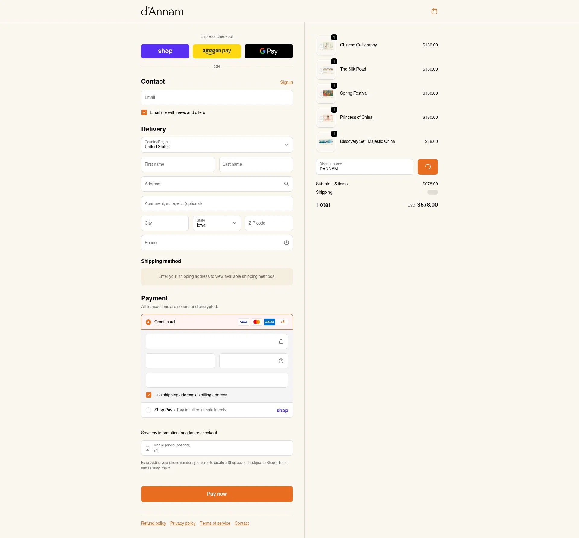 d'Annam checkout page showing d'Annam discount code box | Screenshot taken by SimplyCodes community member on Feb 8, 2026