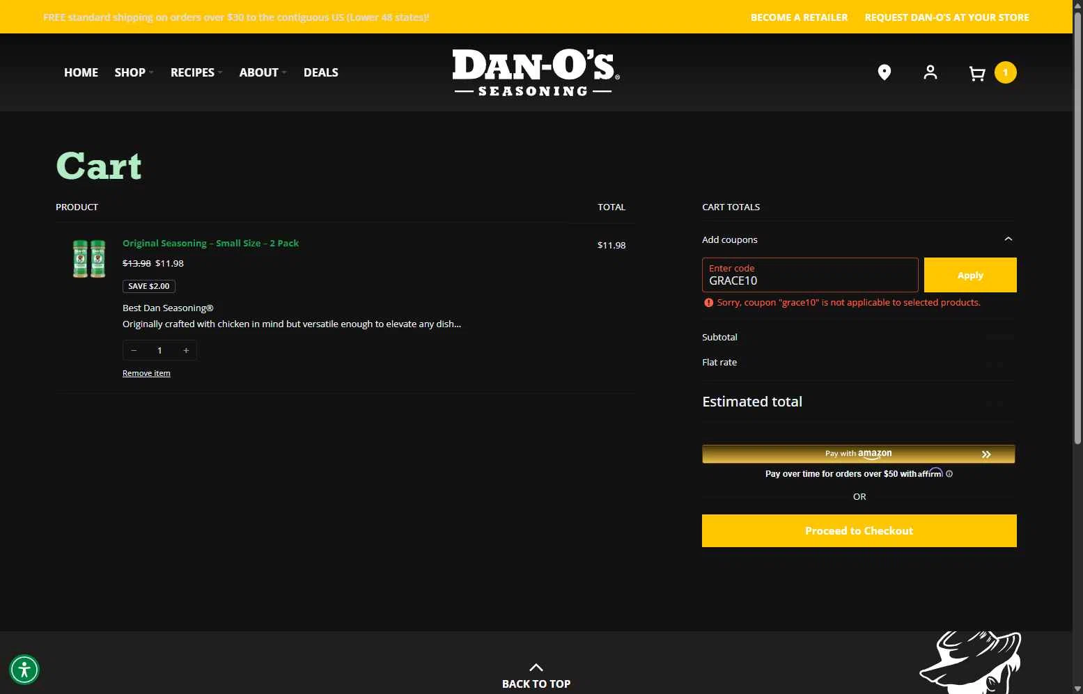 Dan-O's Seasoning checkout page showing Dan-O's Seasoning discount code box | Screenshot taken by SimplyCodes community member on Jan 17, 2026