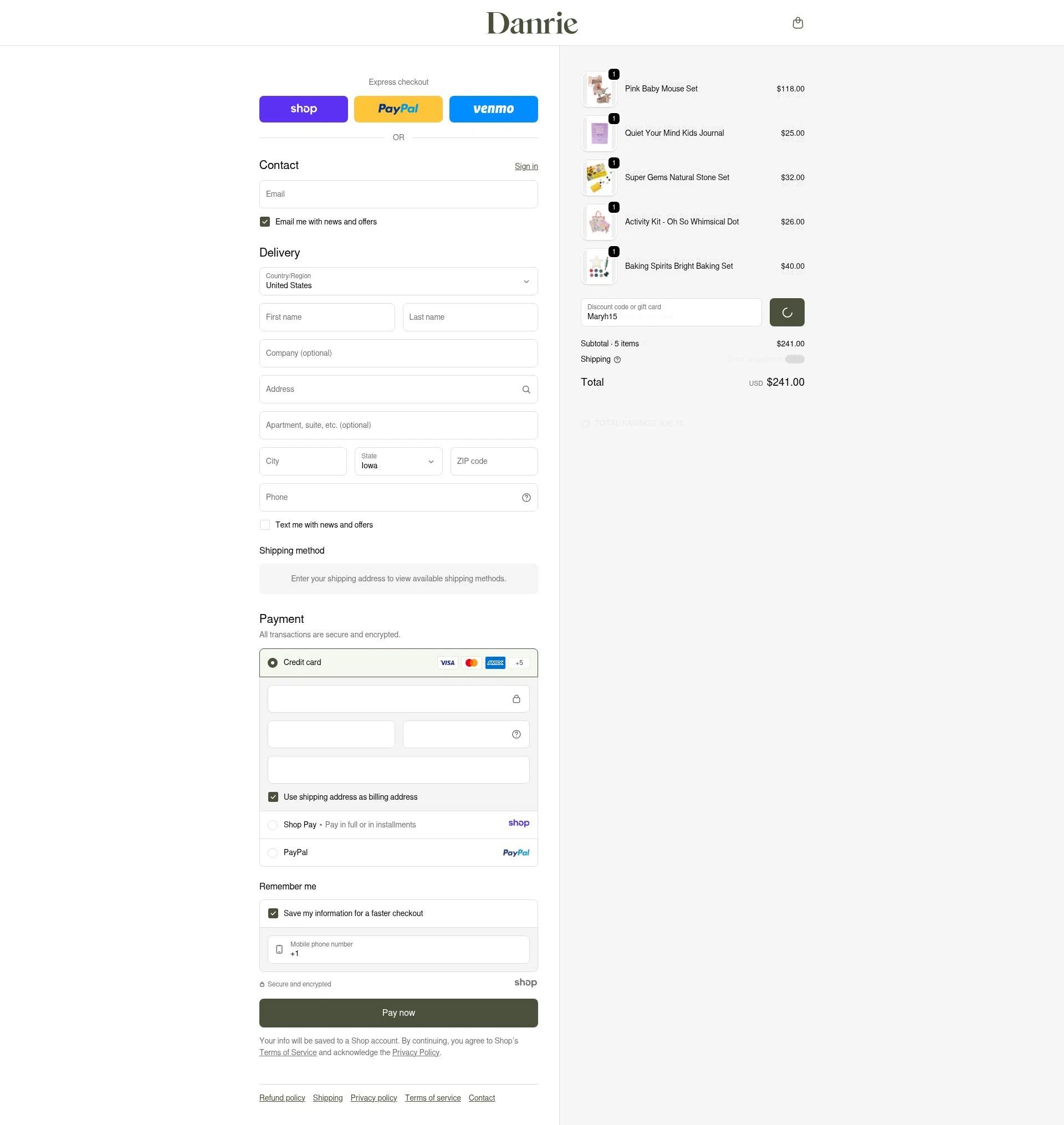 Danrie checkout page showing Danrie promo code box | Screenshot taken by SimplyCodes community member on Dec 23, 2025