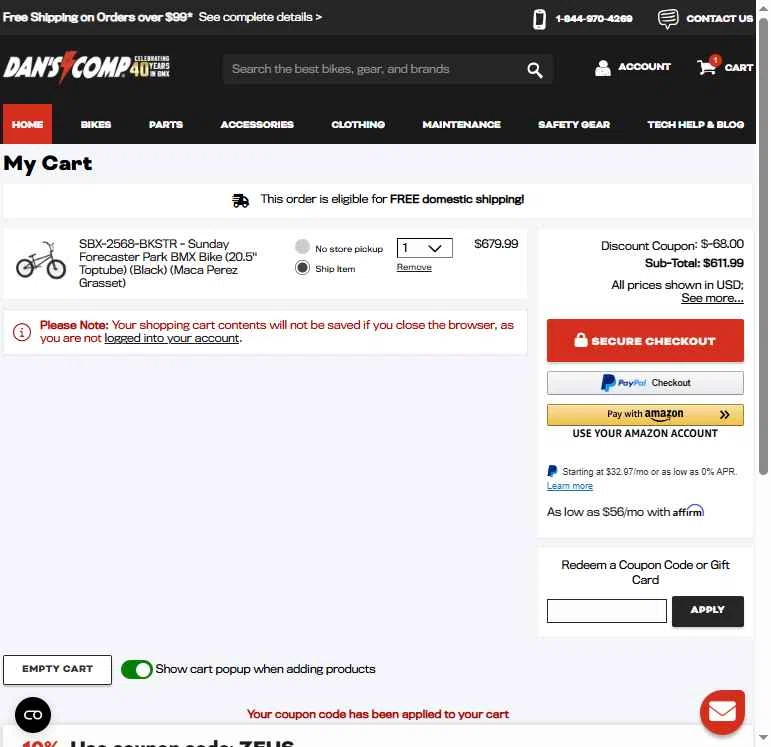 Dan's Comp checkout page showing Dan's Comp promo code box | Screenshot taken by SimplyCodes community member on Feb 1, 2026
