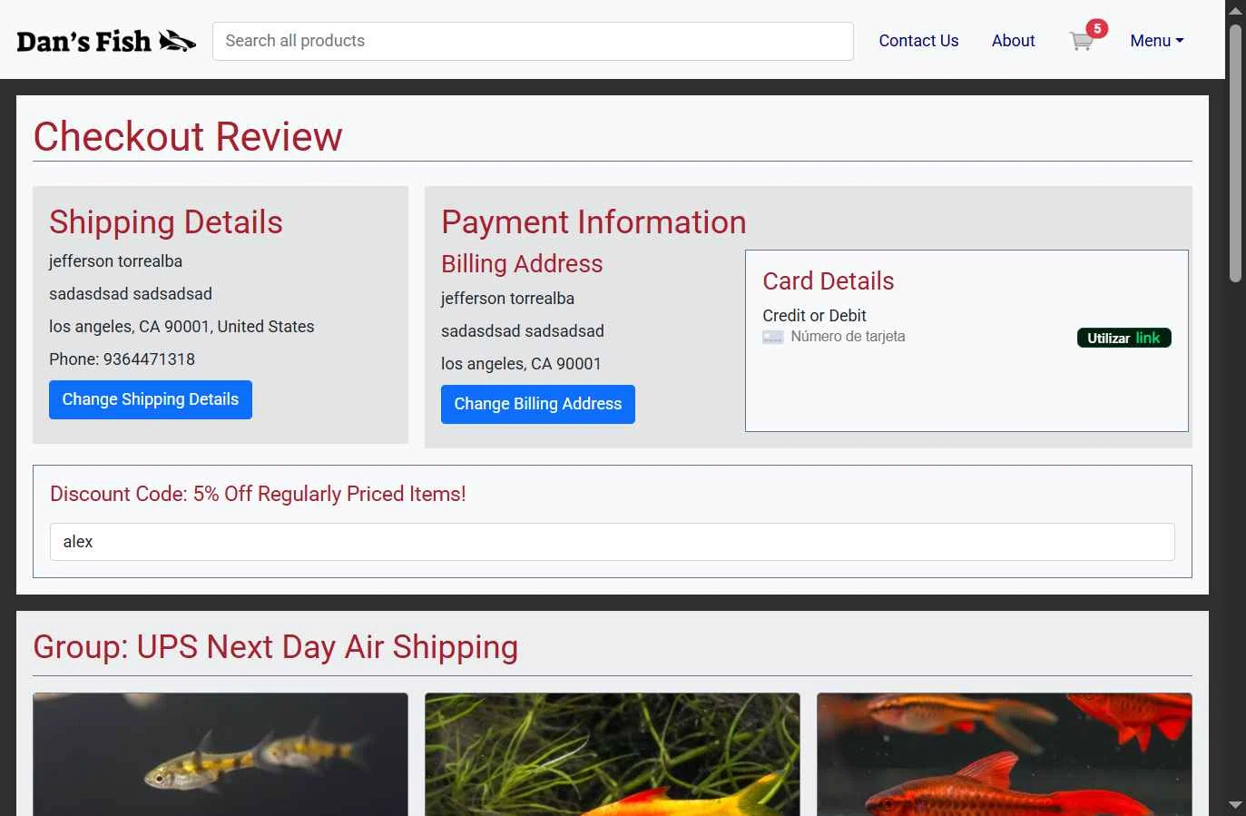Dan's Fish checkout page showing Dan's Fish promo code box | Screenshot taken by SimplyCodes community member on Aug 3, 2025