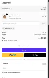WELCOME15 coupon verification screenshot