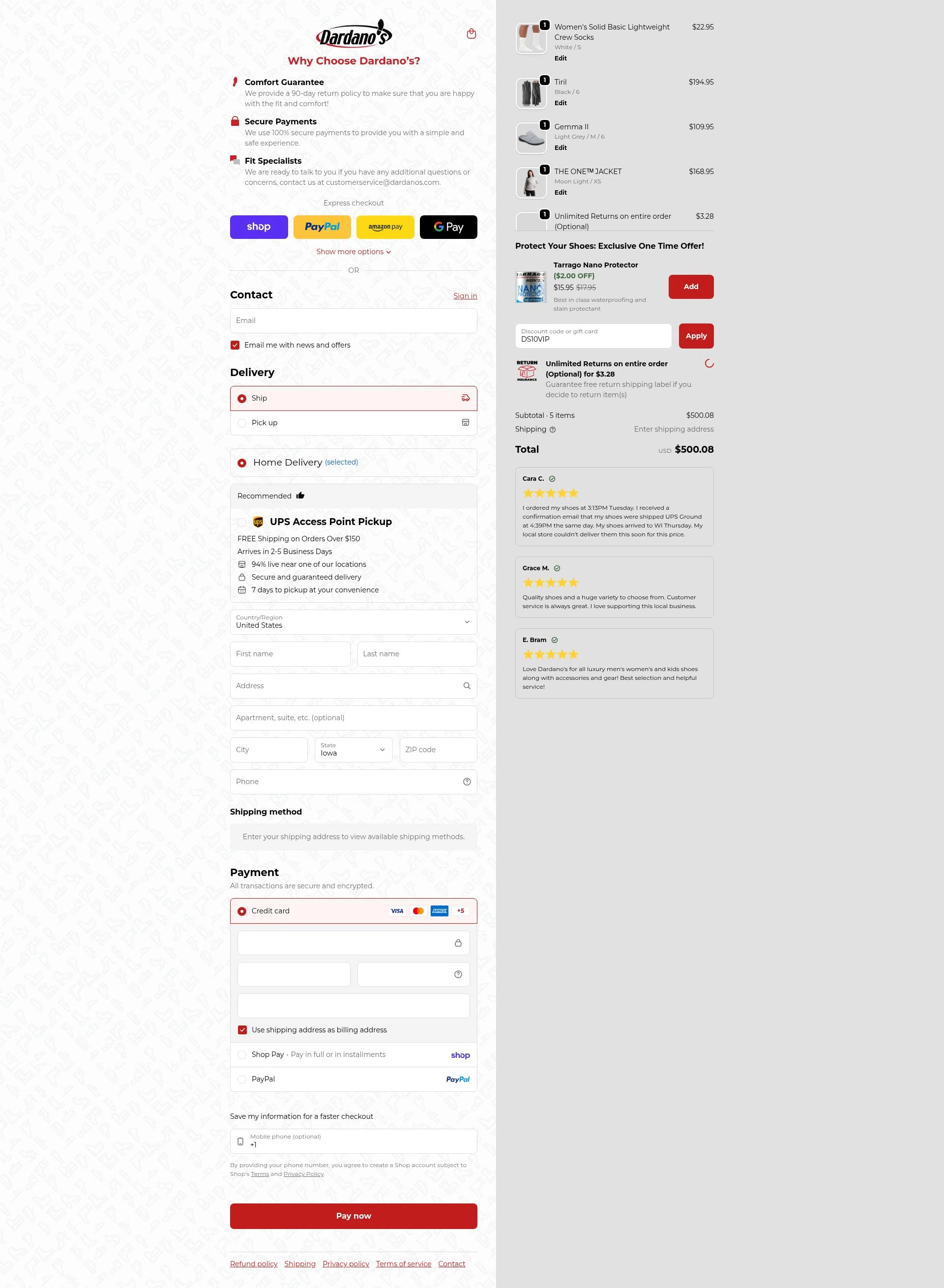 Dardano's Shoes checkout page showing Dardano's Shoes promo code box | Screenshot taken by SimplyCodes community member on Feb 4, 2026