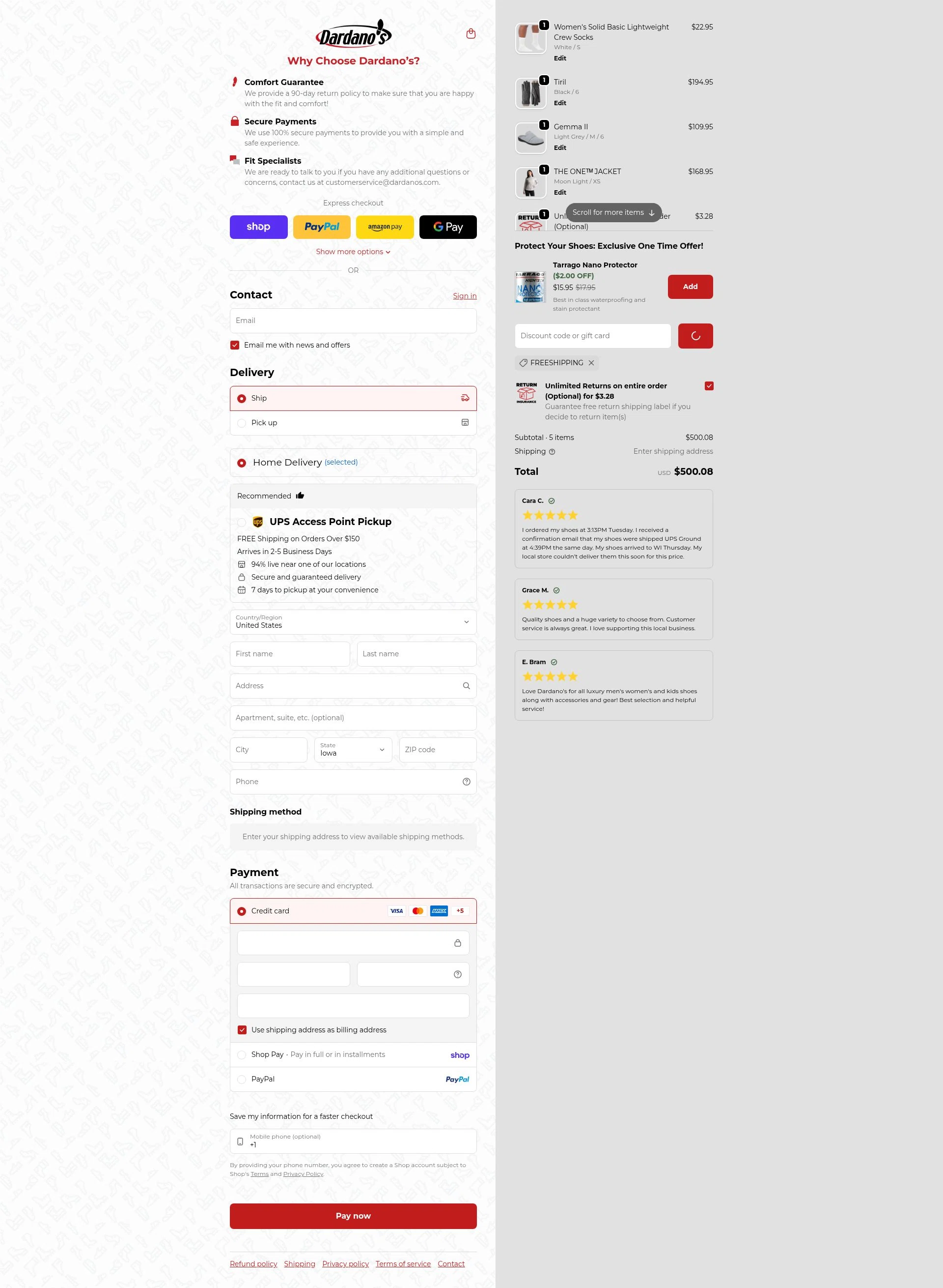 Dardano's Shoes checkout page showing Dardano's Shoes promo code box | Screenshot taken by SimplyCodes community member on Jan 31, 2026