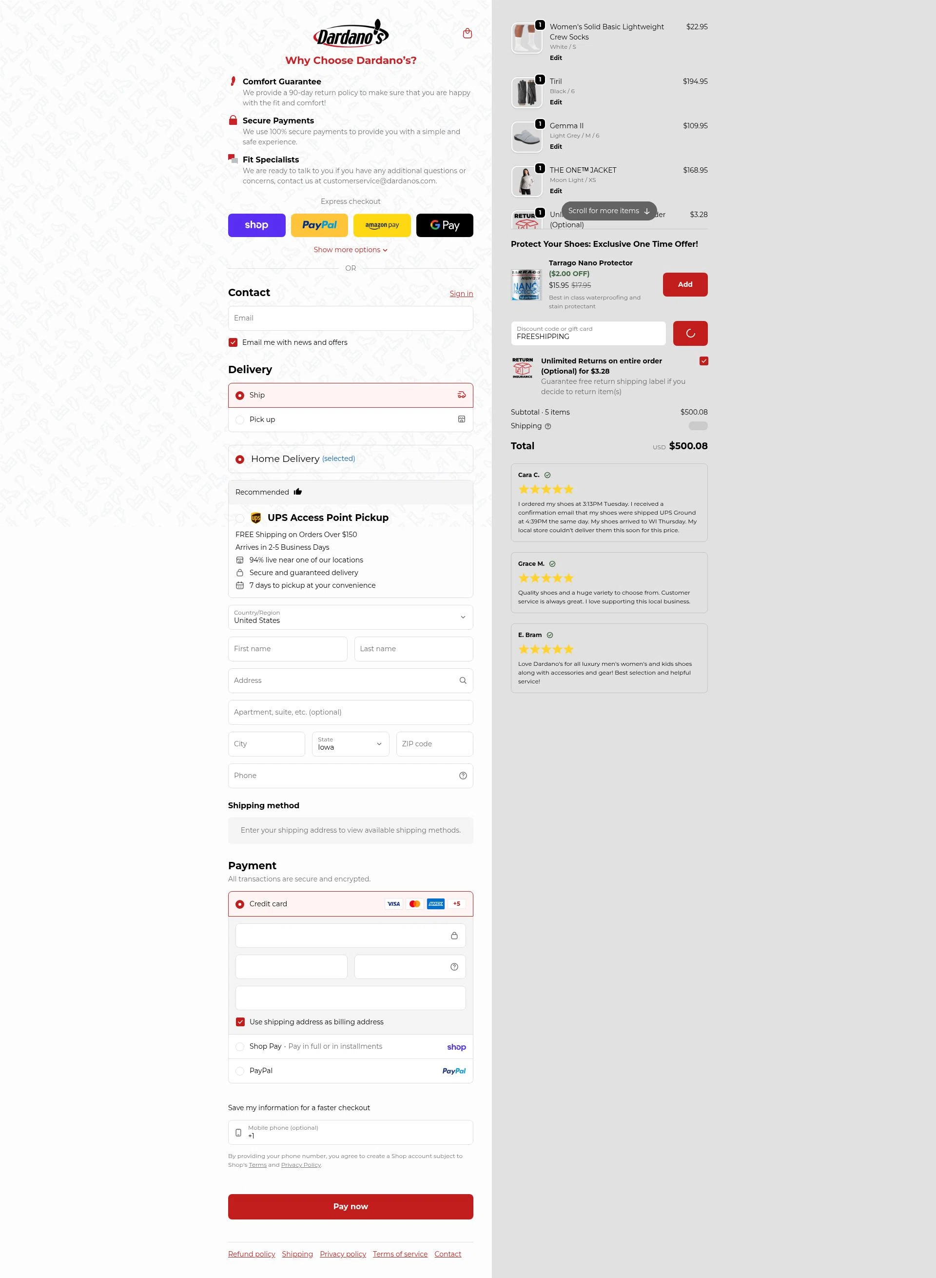 Dardano's Shoes checkout page showing Dardano's Shoes promo code box | Screenshot taken by SimplyCodes community member on Feb 4, 2026